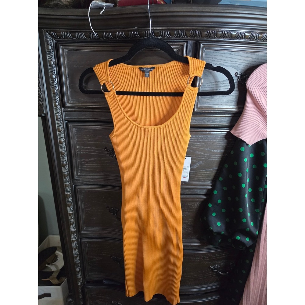 Guess Autumn Apricot Ribbed O-Ring‎ Cutout Bodycon Sweater Dress XS W93K05R2GK1